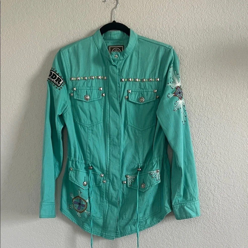 Double D Ranch Embroidered Studded Turquoise Jacket Blazer Western. Size XS